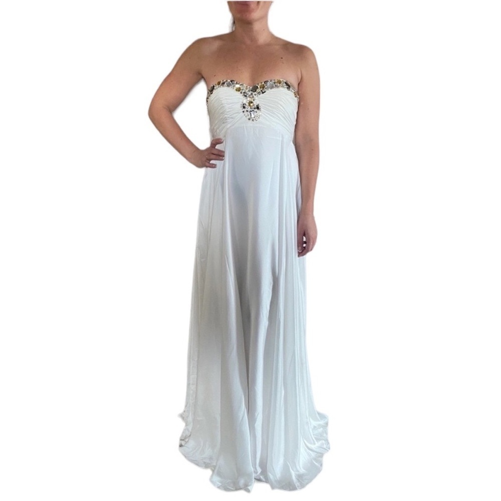 Jovani White Strapless Gown